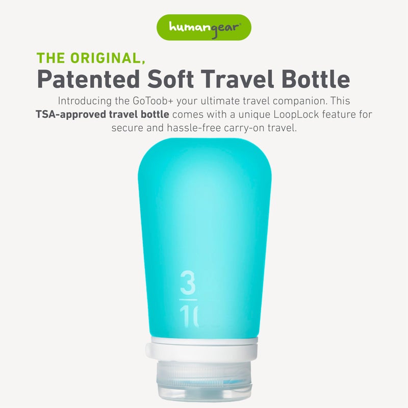 humangear GoToob+ (Large) | Refillable Silicone Travel Bottle | Locking Lid | Food-Safe Material | Aqua, Large (3.4 fl.oz.; 100ml) - Image 2